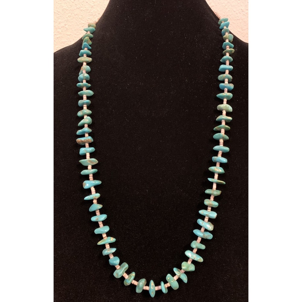 Vintage Early Santo Domingo Turquoise Nuggets And Heishi Necklace 30" L
